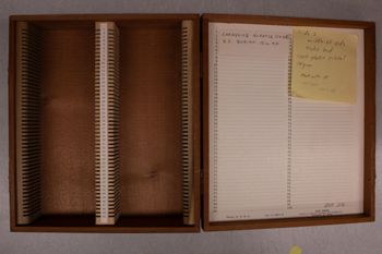 Media type: image;   Special Collections 3481 documents cataloged_item 3482 Description: Digital photo of Northcutt box to document exterior and interior text.;